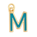 Golden alloy letter M pendant with blue enamel filling and shiny metallic finish - Sky Blue - Letter M