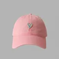Pink baseball cap featuring a blue floral heart embroidery and breathable structure - 55-59CM / Pink