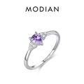 Elegant S925 sterling silver ring featuring heart-shaped purple gemstone and diamond accents - US Size 5 / Purple