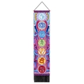 Detail of colorful chakra symbols and mandala patterns on a fabric wall hanging tapestry - 32.5x130cm / Mandala Chakra