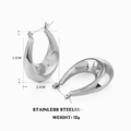 Polished silver stainless steel U-shape hollow earrings with 3.3cm height and 2.4cm width - Polished U-Shaped Earrings / Steel