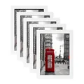 Set of 5 minimalist white picture frames featuring London red telephone box art prints - White 6 Inch