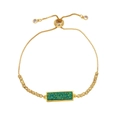 Adjustable 18k gold plated bracelet with a rectangular green crystal cluster pendant - Green