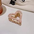 Pince à cheveux cœur en acétate marbré rose avec dents en métal doré pour coiffure - Kaki