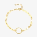 Pulsera minimalista de plata 925 dorada con pequeñas lentejuelas y un anillo central fino - Estilo de Disco de Círculo Chapado en Oro