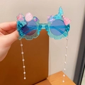 Blue glitter mermaid themed children sunglasses with pearls chain and UV lenses - Blue Cartoon Mermaid Princess