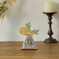 Figurine de renne en fourrure grise avec bois dorés et socle en bois pour Noël - Grand(21*15cm) / Gris