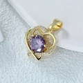 Collier cœur doré avec une grande pierre précieuse violette et micro-zirconiums - Cœur de Pêche-Violet