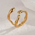 Bague ouverte géométrique en or 14K au design irrégulier avec des lignes fluides épurées - Design de Lave Irrégulier (R729-B)