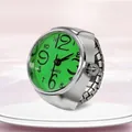 Fashionable silver ring watch featuring a green quartz dial and elastic metal band - Green