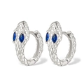 Elegant S925 silver snake hoop earrings with brilliant blue marquise zircon eyes - 925 Silver / Silver - Blue Zirconia