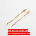 Detail of 18K gold-plated titanium steel extension chains with heart charms and lobster clasps - Heart Style Extension Chain (18K Gold)
