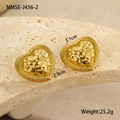 Detail view of gold hammered heart earrings with size 3.1cm and weight 25.2g specs - Gold Heart Hammered Studs (NMSE-J456-2)