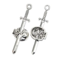 Silver gothic skull and sword charms showing detailed front and hollow back view - A4-003-Skull Sword