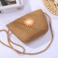 Girls straw crossbody bag with daisy flower applique for summer beach outfits - 19*14*5cm / Large Shell Bag Orange Daisy / Brown