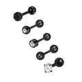 5-teiliges Set schwarze Edelstahl-Ohrstecker mit facettierten Kugeln und Kristallen - Set 3 (Schwarz/Facettierter Ball/Flacher Bohrer)