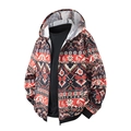 Men's hooded zipper jacket with vintage ethnic geometric print and elastic cuffs - S / Gallardia Print