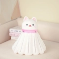 Cute white badminton cat plush toy with pink ribbon and embroidery in a cozy home setting - Cat Shuttlecock Style