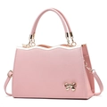 Pink bow handbag in crossgrain leather with gold hardware and top handle detail - Pink