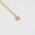 Elegant gold clavicle necklace featuring a pink oval zircon pendant with floral diamonds - Pink