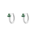 Elegant s925 silver clover hoop earrings with emerald green crystals and white zircon - White Gold (Style E)