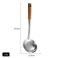 Stainless steel slotted spoon with wood grain handle, 37.5cm length for cooking - Slotted Spoon