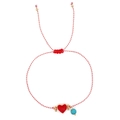 Handmade red and white braided bracelet with red heart charm and turquoise bead accent - Red and White Woven Rope Heart Enamel Pendant Adjustable Style