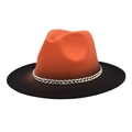 Minimalist bicolor orange and black wool fedora hat with elegant gold chain accessory - M(56-58cm) / Orange + Black