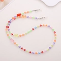 Detailed view of colorful beaded eyewear chain with small resin bear charms and pearls - Colorful Heart Bear Style (K2404)