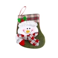 Green plush Christmas stocking with red plaid cuff and a 3D snowman decorative figure - Snowman