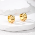 Macro view of gold stainless steel huggie hoop earrings with parallel grooved texture - Gold Wheel Pattern