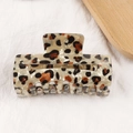 Classic rectangle hair claw clip with vintage leopard print pattern in brown and black - Medium Large Rectangle Claw / Off-white Black Spot Leopard (D6-2-24)