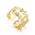 Elegant gold leaf wrap ring featuring double layered laurel leaves and open adjustable band - Olive Leaf Style (KR103113-LK)