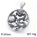 Vintage silver dragon hollow round pendant with center bead, 37mm diameter design - Hollow Dragon with Pearl Style(KP130530-TGX)