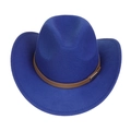Overhead view of a blue felt cowboy hat with a brown decorative leather belt strap - M (56-58cm) / Royal Blue (165-H)