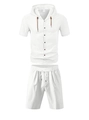 Ensemble blanc en lin pour homme avec chemise à capuche manches courtes et short d'été - S / Blanc