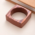 Retro square wooden bangle with natural brown striped grain in a minimalist artistic style - L412-1 Reddish Coffee Square