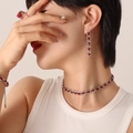 Elegant silver jewelry set with red zircon stones featuring necklace earrings and bracelet - P256-Silver Color Red Zirconia Necklace-35+5cm