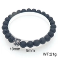 Gothic beaded bracelet with black lava stone, silver skull charm, 10mm and 8mm beads - 10mm Bead Silver Carved Skull Style (KB205891-Z)