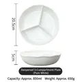 Assiette creuse céramique 3 compartiments 850ml avec couvercle, blanc, diamètre 20,5cm - Bol 3 compartiments 8 pouces - Blanc pur
