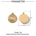 Polished gold stainless steel heart pendant with natural stone and dimension details - VG616-Round Sun Texture White Stone Pendant
