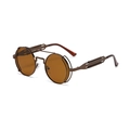 Steampunk round sunglasses with bronze metal frame and amber lenses for a retro look - Tea Frame Tea Lens