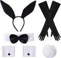 6-piece black satin bunny girl cosplay costume set with ears gloves and tail accessories - Black Bunny 7-Piece Set