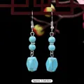 Ethnic vintage turquoise teardrop earrings with silver hooks, size 3.3x0.8cm - 11-Faceted Turquoise Drop