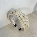 Bohemian beige gevlochten strooien hoofdband met stijlvol knoopontwerp en zachte voering - Broken Wit