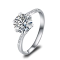 Classic six-prong sterling silver ring with sparkling round moissanite in silver finish - Adjustable Open / J61 1 Carat