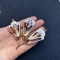 Natural sea shell pendant with gold plated edges and metal loop for DIY jewelry - No.24 (White Brown Textured Shell - Gold Edge)