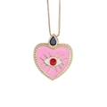 Pink heart enamel necklace with gold eye detail and gemstones on fine gold box chain - Pink