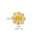 Elegant yellow flower brooch with a central oval gem and crystals, sized 2.0x2.2cm - B796 Golden/Flower