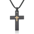 Collier minimaliste en acier inoxydable noir avec pendentif double croix sur fond blanc - Avec Chaîne (3,0 * 550 mm) / Noir & Or